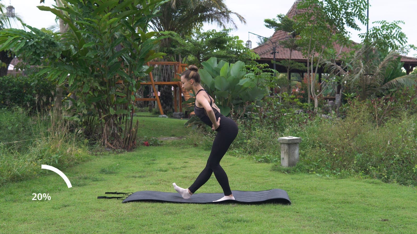 A calm, supported stretch toward the splits